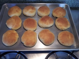 hamburger buns on large pan